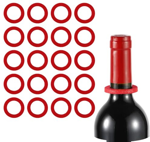 20st Filz Weintropfring, Weintropfhalsband Einweg Kein Verschütten Weinflaschen Tropfstopper/Fänger Wine Drip Ring Schutz Leckstopper Zubehör Gadgets Geschenk für Bar Küchenparty (Rot)