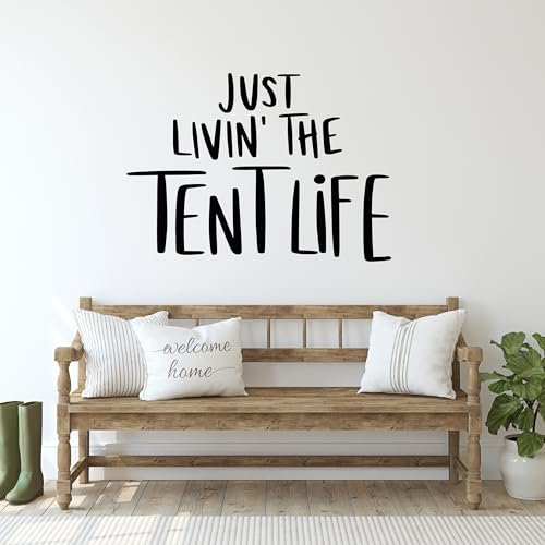 GRAZDesign Wandtattoo Sprüche Just livin the tentlife Camping, Camper, Reise für Wohnzimmer, Flur, Innen und Außen - 32x30cm / mittelgrau