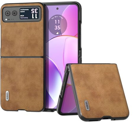 BELLA BEAR Coque en Cuir pour Motorola Razr 40, Spécialement Conçue pour Motorola Razr 40, Ultra-Fine et Légère, Protection Solide, Protection de l'Objectif, Élégant, Marron-1, Slim