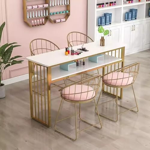 MegLob Marble Texture Manicure Table, Professional Art Nail Desk, Manicure Nail Table for Technician, Assembled Rectangular Manicurista Table, Double Layer Storage for Nail Polish Lamp,White,120cm