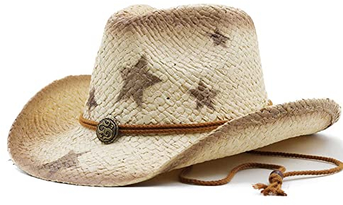 Chapeau Cowboy Western Homme Femme Chapeau de Paille avec Band et Badge, Cowboy Hat Chapeau de Plage Chapeau de Soleil d'été Pliable Anti-UV Large Bord Chapeau de Cowgirl