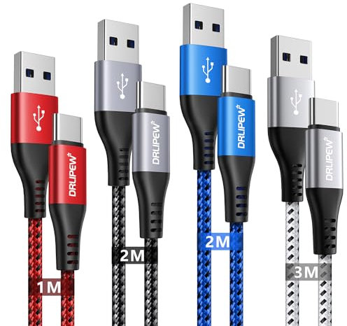 USB C Charger Cable Fast Charge[1M+2M+2M+3M, 4Pack], USB Type C Cable Fast Charging Lead Nylon Braided for Samsung Galaxy S20 S21 S22 S23 S24 Ultra FE 5G, A21s A51 A71 A12 A22, Switch, Moto