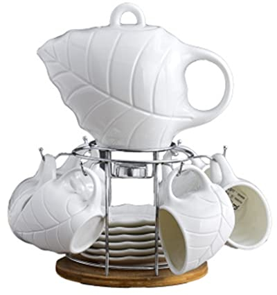 Plain white ceramic coffee tea set white wooden tray kettle cup pot bar household kitchen supplies (D As show)