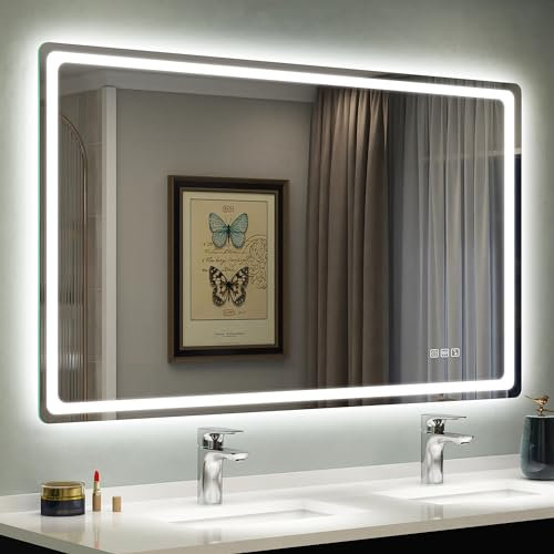 STARLEAD Badezimmerspiegel-mit-Beleuchtung 120x70cm, Großer LED-Spiegel-Bad mit Entfoggen, Bluetooth, Dimmbar, 3 Farbtemperaturen, Speicherfunktion, IP44 Hartglas Badspiegel, Horizontal/Vertikal