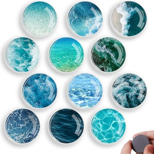 Kühlschrankmagnete, 12 Stück Whiteboard Magnete, Cabochon Kristallglas Magnettafel, Magnete für Magnettafel, für Kühlschrank, Whiteboard, Pinnwand, Küche, Ozean Farbe