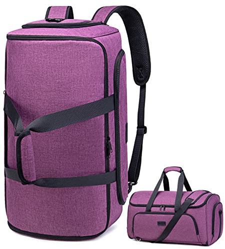 Vessgra Anzugtasche, Kleidersack Reisetaschen für Anzüge, Umwandelbarer Garment Duffel Bag für Männer und Frauen, 4 in 1 Kleidersack Tasche Hängetasche für Anzug mit Schuhtasche (Lila)