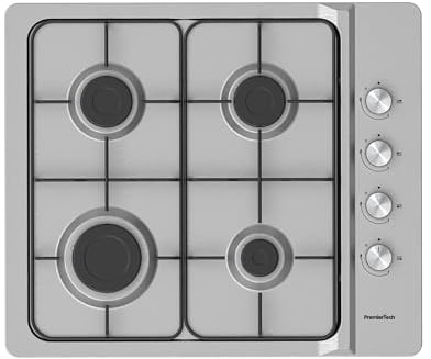 PremierTech Piano Cottura a Gas, 4 fuochi, 60cm, da Incasso 56x48cm, Acciaio Inox, predisposto Metano e kit ugelli GPL inclusi, P460IN