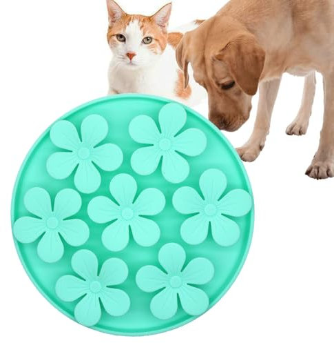 Gamelle Anti Glouton, 20,3cm Tapis de Léchage Chiot Chat Silicone Gamelle d'alimentation Lente en Forme de Fleur avec Ventouses pour Petit Chien Chats Lapins