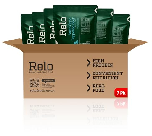 Relo Asian Style Peppered Beef | 350g Ready-to-Eat Survival Food Pouches | Camping Food Pouches with High-Protein (33g), High-Fibre, Low-Fat, Low-Sugar, Low-Cal, Low-Carb, Keto-Friendly (7 Pack)