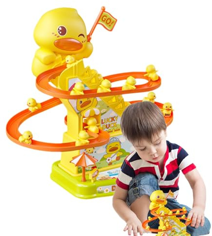 Ente Rutsch Spielzeug Treppensteigen Enten Achterbahn Spielzeug Leuchtende Ente mit Musik Interaktives Rolltreppenspielzeug, Entenspiele zum Aufsteigen