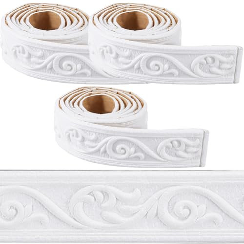 CRASPIRE Moldura de Corona de 266 x 2.3in Espuma Autoadhesiva Blanca Borde Flexible (2)D Adhesivo Vintage Papel Pintado Decorativo Borde de Pared Borde de Espuma Zócalo Borde de Espejo Líneas