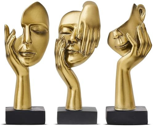 Irayin Skulptur Deko Gold, 3 Stück Skulpturen Deko Moderne, Abstrakte Gold Figuren Deko, Skulptur Deko Wohnzimmer, Deko für Wohnzimmer, Büro, Bücherregal, Schlafzimmer