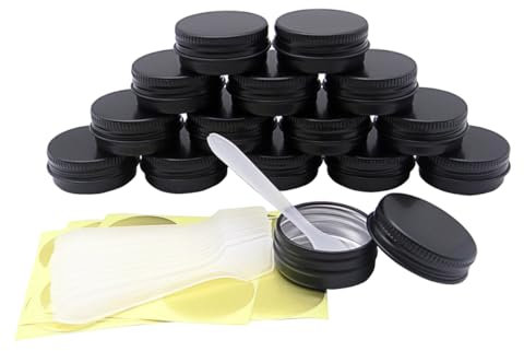 Wopanxye 15 Pack 15g Travel Size Aluminum Tins, 15ml Black Metal Tin Cans 1/2 oz Containers with Screw Lid for Makeup Samples, Nails, Lip Gloss Balm, Salve, Slime, Spices, Candy, Paints, Candle, Tea
