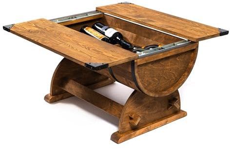CREATIVE COOPER Couchtisch im Stil der Weinfass-Bar, Minibar mit Schiebeage, rustikaler Tisch aus Massivholz, Industriestil, stabile Konstruktion, Weinregal, Vatertagsgeschenk, 80 x 50,5 x 47 cm