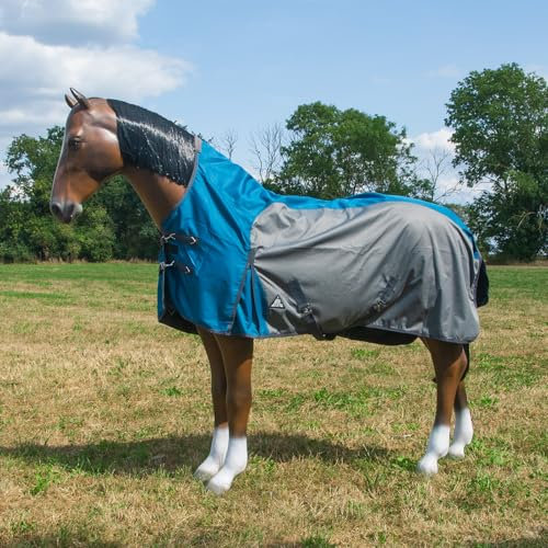 Brama-West Regendecke Pferd Zuzi - Turnout 1200D - Winterdecke mit Highneck - Wasserdicht - Farbe Blau/Grau, Größe 125 cm