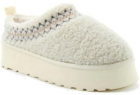 Heavenly Feet Faux Wool Slippers Platform Soft Fluffy Lining Cosy Outdoor Sole Loungewear (Beige, UK Footwear Size System, Adult, Women, Alpha, Medium, Large)