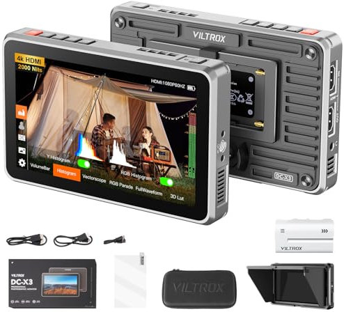 VILTROX DC-X2 Cage 6 SDI Kamera Feld Monitor 2000nits Super Hell Tageslicht sichtbar Externer Monitors für 4k HDMI DSLR Touchscreen Monitore Mit Sunshield 2200 MAh Batterie für Sony Canon Nikon