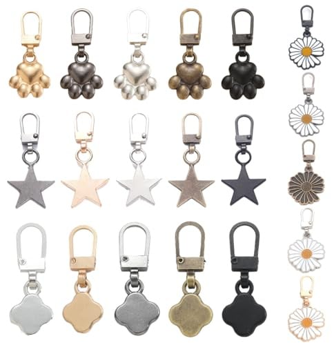ZORVUJI 20 Pezzi Cursori per Cerniera di Ricambio, Tirazip in Metallo, Kit Riparazione Cerniera per Giacche, Valigie, Stivali (5 Colori)