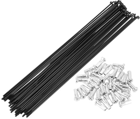 BULLSPANN Juego De Radios De Rueda De Bicicleta 14G 210mm 1PC Negro | Material Acero Al Carbono, Pezón 12x6mm, 36 Radios+36 Pezones, Para Ruedas, Reconstruir, Fácil, Tenacidad Y Resistencia