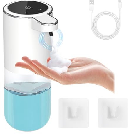 AMFUN Automatic Soap Dispenser, 400 ML Rechargeable Non-Touch Foam Soap Dispenser with 4 Adjustable Levels,IPX5 Waterproof Soap Dispenser for Kitchen, Bathroom, School, Hotel