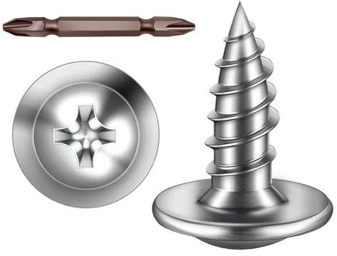 ORTAVA Blechschrauben M3 x 10 mm, 50 Stück Holzschrauben Edelstahl A2 V2A Flachkopf mit Scheibe Kreuzschlitz mit Bohrer, Selbstschneidende Schrauben Silber Oxid, Tellerkopfschrauben Vollgewinde