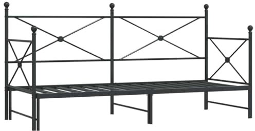 vidaXL Tagesbett Ausziehbar ohne Matratze Schwarz 75x190 cm Stahl, Schlafbett, Schlafsofa, Couchbett, Gästebett, Tagesbettsofa, bequemes Schlafsofa
