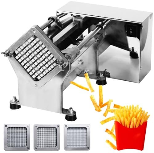 Cortador Eléctrico de Patatas Fritas, Profesional Eléctrico Cortador de Patatas Acero Inoxidable con Hoja de 6mm 9mm 13mm Cortador de Patatas de Fácil Limpieza y Corte