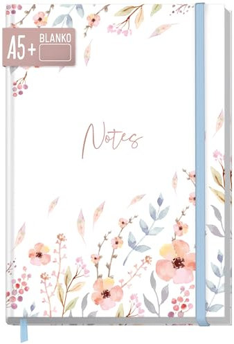 paper&you® Notizbuch A5+ blanko mit Gummiband Sweet Flowers 156 Seiten, 78 Blatt - als Journal Skizzenheft Skizzenbuch Tagebuch Notizheft - nachhaltig & klimafreundlich