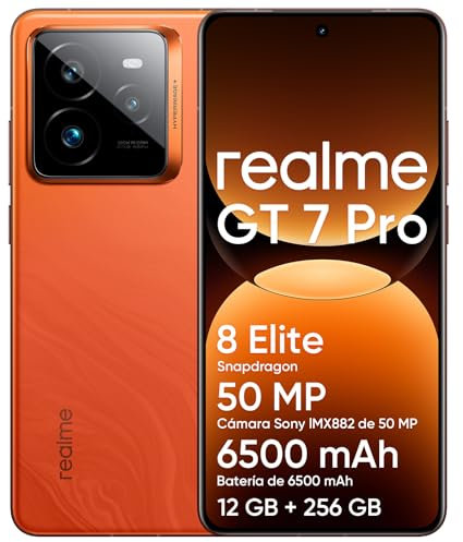 realme GT 7 Pro 5G Smartphone 12 + 256 GB, procesador Snapdragon 8 Elite, cámara AI Ultra Clear Snap, Pantalla RealWorld Eco de 6,78, batería de 6500 mAh, IP69, Android 15, Naranja, Sin Adaptador