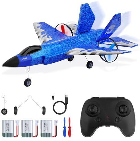 yusvwkj RC Plane, F35 Remote Control Plane with 3 Batteries, 2.4GHz Remote Control Airplane Fighter Toys RC Glider Easy to Fly for Kids Beginners Adults, USB Charging(Blue)