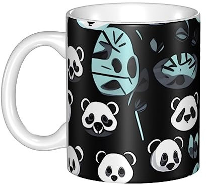 YYHHAOFA Black and white panda face Prints mug ceramic Mugs for cappuccino, latte, cereal, yogurt, milk, hot or cold drinks Micro-wave oven