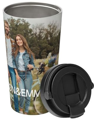 Personalized Coffee Mug With Names Pictures Logo Text, Custom Photo Thermal Insulated Travel Coffee Tumbler Cup With Handle And Lid 500ml Double Wall Stainless Steel Thermo Container