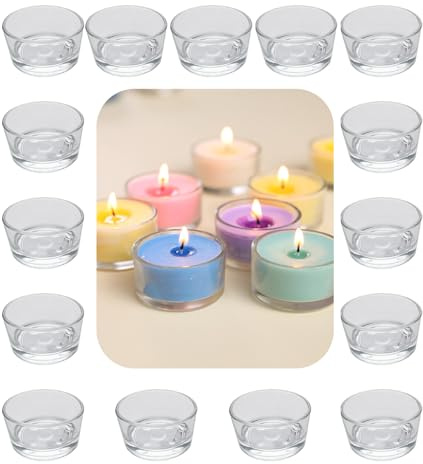 RUIBIXING värmeljusglas set, värmeljus (15-pack) värmeljushållare 4,5 cm dm, mindre av klart glas för bröllop, födelsedag, semester, små glas, ljusglas, festdekoration, ljusglas
