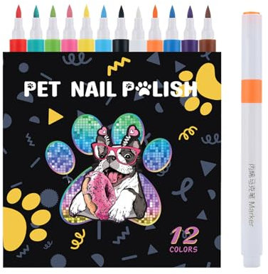 kinrguiyuez Dog Nail Polish | 12 Colors Brush Tip Nail Polish Pen,Friendly Formula, Fade-Resistant Grooming Supplies For Claw Care