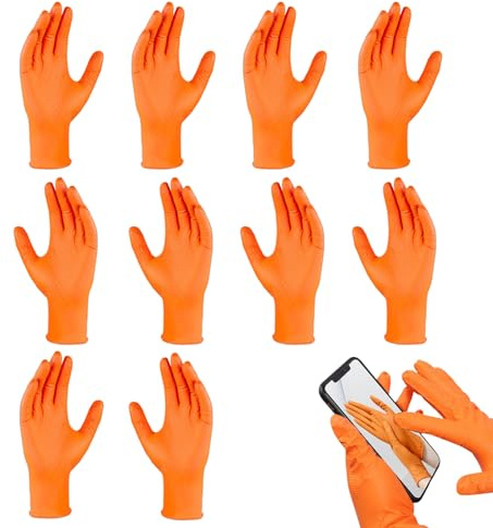 usefulbeauty 5 Paar Einweg-Handschuhe aus Nitril – orangefarbene Nitrilhandschuhe – Arbeitshandschuhe – extra robust – Latexfrei – puderfrei