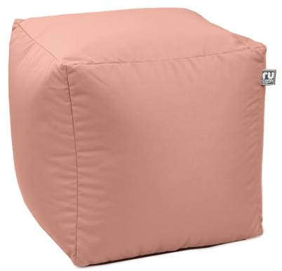 rucomfy Water Resistant Adult Cube Beanbag Pouffe Footstool - Dusky Pink | Versatile Footstool Cube - Living Room Furniture - Leg Rest Extra Seating - Pre-Filled - Durable & Comfortable - 38x38cm