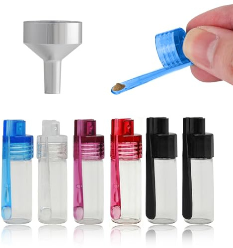 Galenecx 6 Pièces Distributeurs à Épices en Poudre, Verre Transparent Récipients à Épices, Joint Étanche Flacons de Poudre à Épice, pour Cuisine et Stockage de Condiments（Argent Entonnoir）