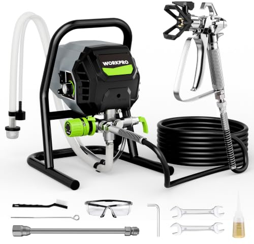 WORKPRO 700 W Airless Farbsprühsystem, Airless Farbsprühgerät mit 3 Verstellbaren Druckstufen, Ideal für Innen- und Außenräume, Fördermenge 1,2 l/min, Max. Druck 200 Bar