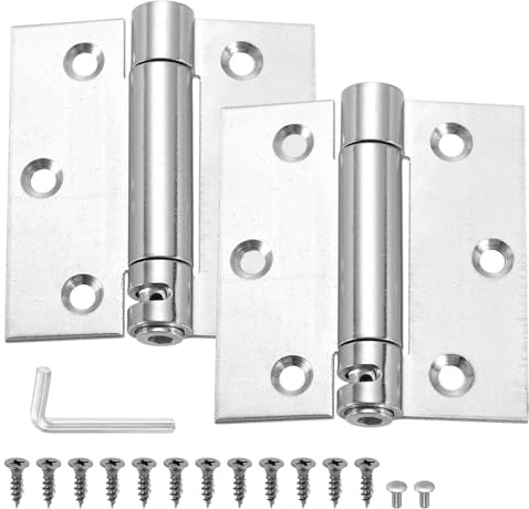 PATIKIL 3 Inch Spring Loaded Door Hinge, 2 Pcs Stainless Steel Heavy Duty Self Closing Small Door Hinges with Screws Wrench for Cabinet Door, Silver