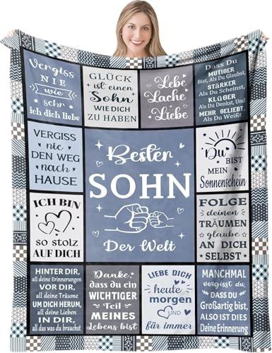 ARRITS Personalisiert Kuscheldecke Geschenke für Meinen Sohn von Eltern, Decke An Meine Sohn zum Weihnachten, Super Weich Flanelldecke Wohndecke Briefdecke Sofadecken für 18. Geburtstag Junge