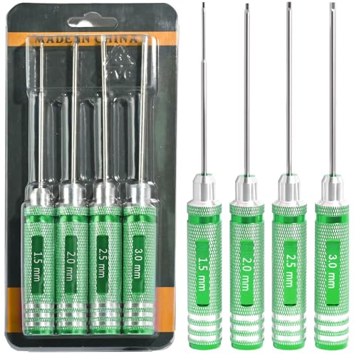 4pcs 1.5 2.0 2.5 3.0mm Hex Key Drivers Aluminum Hex Allen Screwdriver Kit | Screw Driver RC Tool Kit for Rc Car Drone Multi-Axis FPV Racing Helicopter Models Phone Electronic Repairing, Green