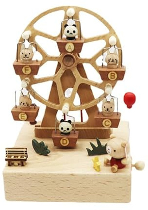 QNINE Spieluhr aus Buchenholz Spieldose Musikbox, Holzspielzeug Geschenk für Geburtstag Valentinstag Weihnachten (Weihnachtsmusik Riesenrad)