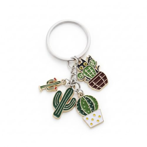 VEOWOO Cactus Keyring – Plant Keychain Bag Charms for Women with Plant Pots and Cat, Cute Key Rings Green Gifts for Cactus Lovers, Girls, Friends