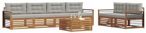 vidaXL Outdoor-Sofagarnitur mit Kissen 7 pcs Natürlich und Hellgrau, Garten-Sofa, modernes Ecksofa, langlebiger Lounge, Terrasse, Bequeme Sitzgruppe für Entspannung