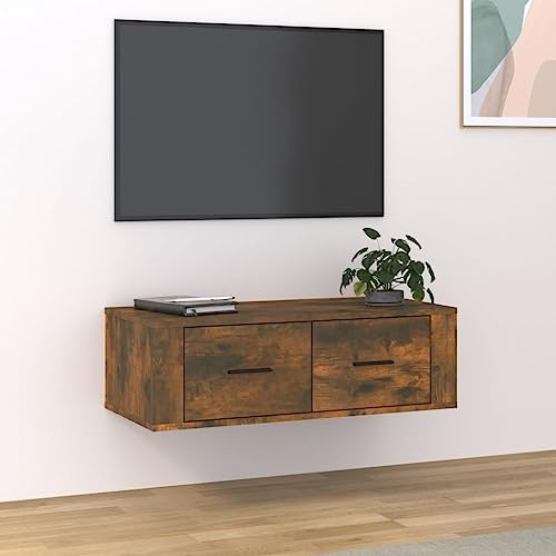 kithwjll TV-Wandschrank Räuchereiche 80x36x25 cm, Holzwerkstoff Hängeschrank mit 2 Schubladen, stabiles Lowboard für Wohnzimmer, modernes Design