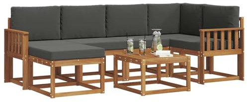 vidaXL Outdoor-Sofagarnitur mit Kissen 7 pcs Natur und Anthrazit, Garten, modern, langlebiges Outdoor-ecksofa-Set, Patio-Lounge-möbel, terrasse-innenwohnen-Komfort