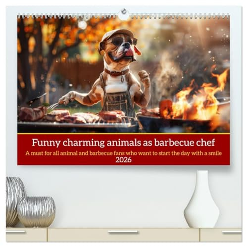 Funny charming animals as barbecue chef (High Quality Premium Wall Calendar 2026 DIN A2 landscape),CALVENDO 12 Month Wall Calendar: Funny animals with ... with humorous slogans (CALVENDO Hobbies)