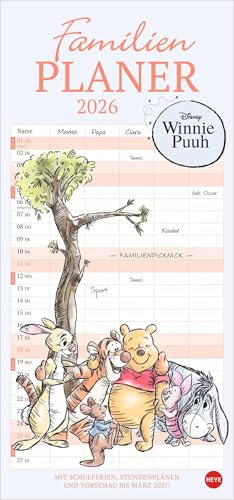 Winnie Puuh Familienplaner 2026: Terminkalender mit Abenteuern von Winnie Puuh und seinen Freunden. Praktischer Wandkalender mit 5 Spalten. Liebvoll illustrierter Wandplaner. (Familienplaner Heye)