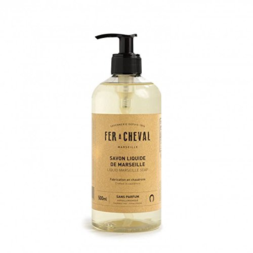 FER À CHEVAL - Marseiller Flüssigseife ohne zugesetzte Parfums - Mit Glycerin - Hypoallergen - Ohne Farbstoffe - Für empfindliche Haut - 500 ml
