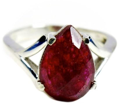 55Carat Echter indischer Rubin-Ring aus Sterlingsilber für Damen, Birnen-Geburtsstein, handgefertigt, Größe 5, 6, 7, 8, 9, 10, 11, 12, 13,5, Edelstein-Kristall, Metall, Strass, natürlicher indischer